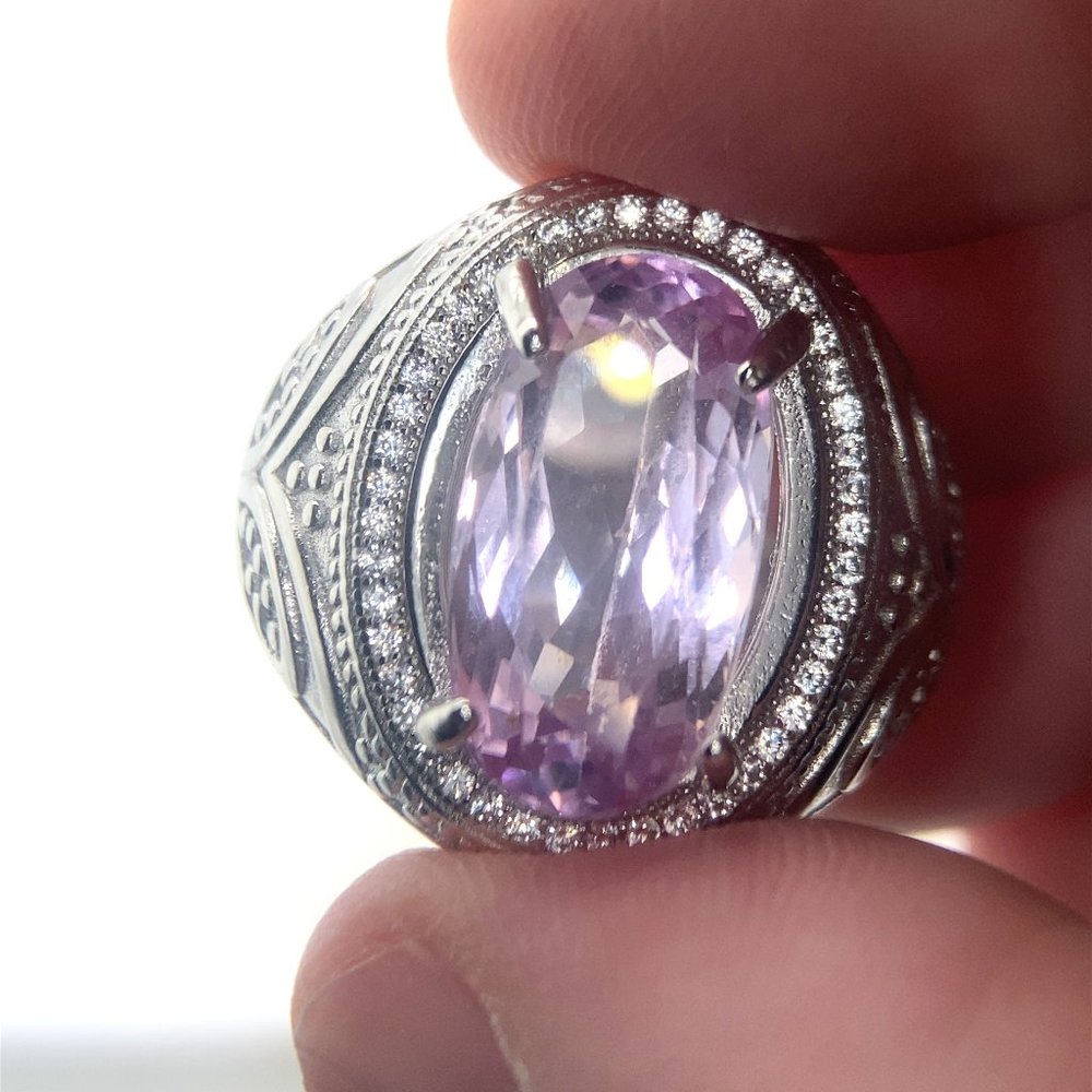 Pink Kunzite 9.20ct Platinum Finish Solid 925 Sterling Silver Ring
